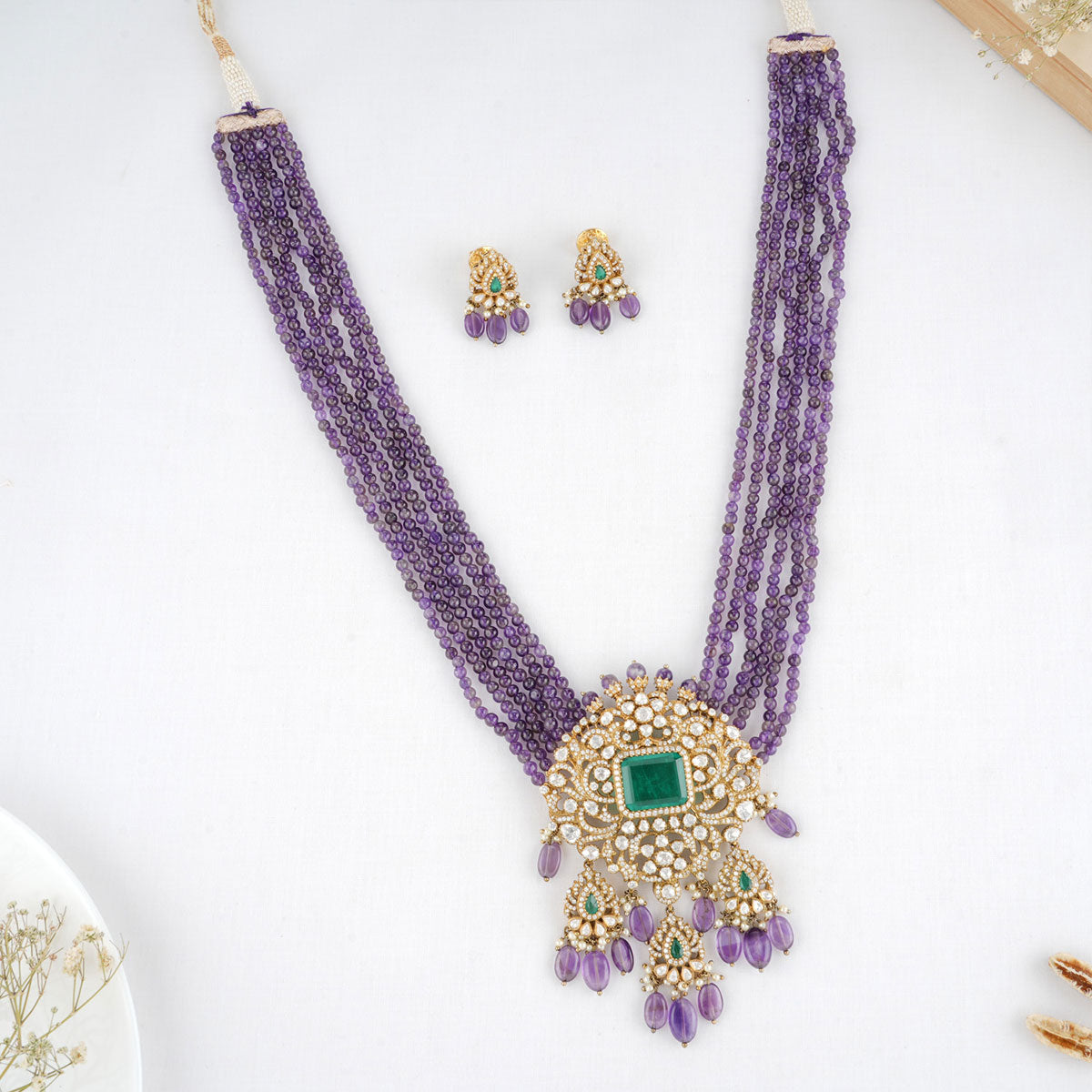 Purple Goldstone & Amethyst 2024 Necklace and Earrings