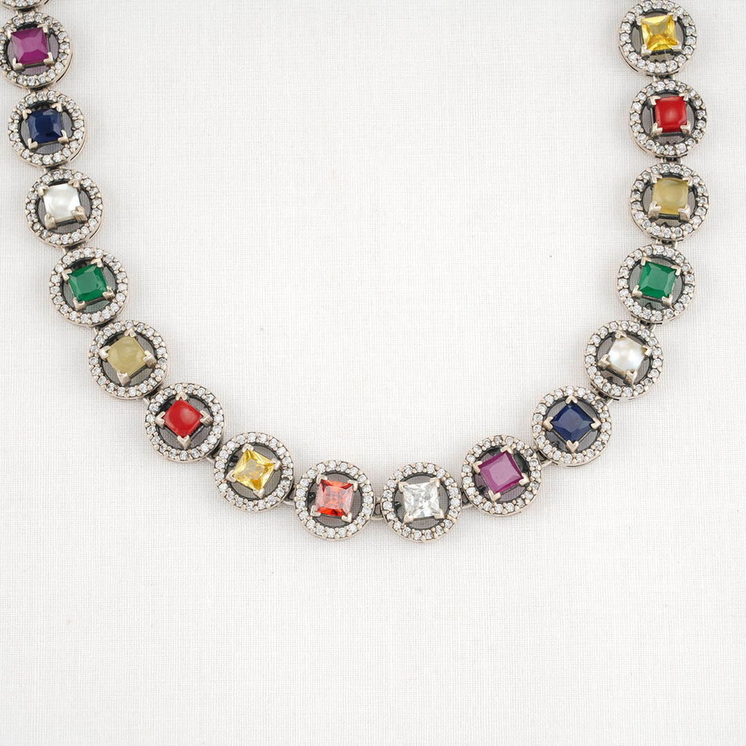 Navaratna Oxidised Necklace Set