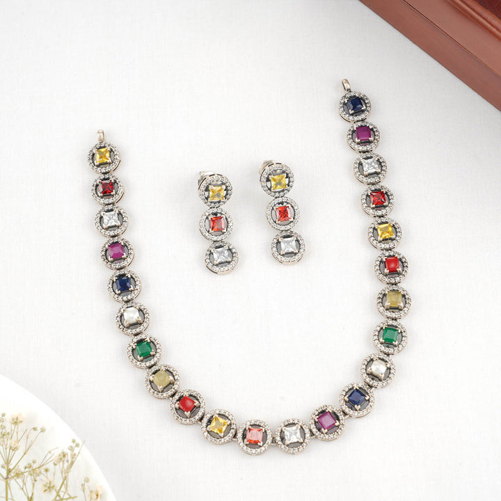 Navaratna Oxidised Necklace Set