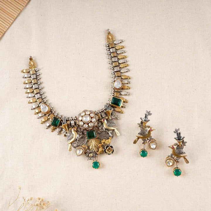 Omaija Oxidised Short Necklace Set