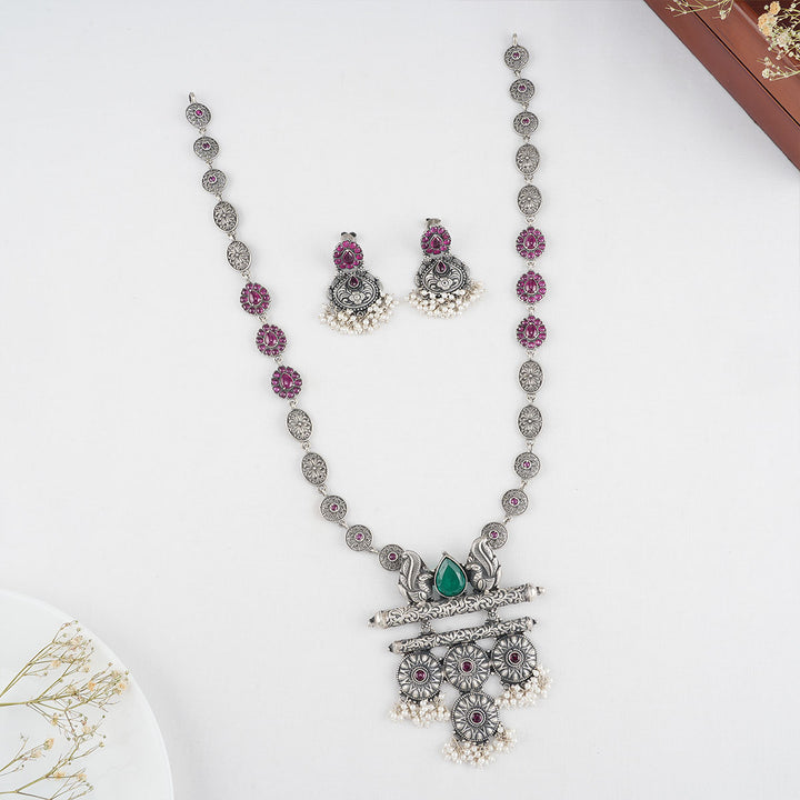 Shayan Long Oxidised Necklace Set