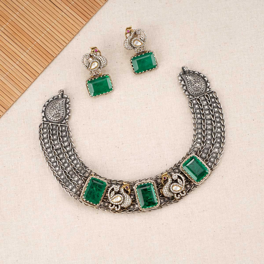 Malachite Oxidised Necklace Set