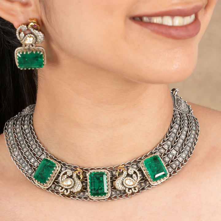 Malachite Oxidised Necklace Set