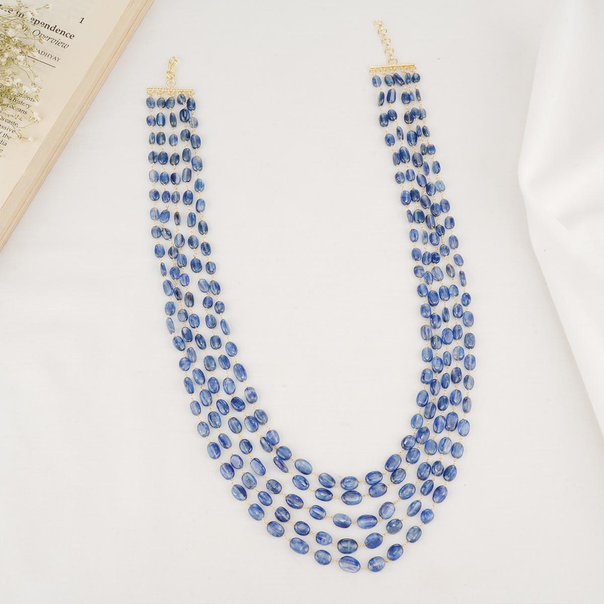 Ethnic style silver plated blue stone and order bead neckless