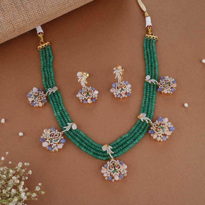 Aarzo Green Avikam Necklace Set