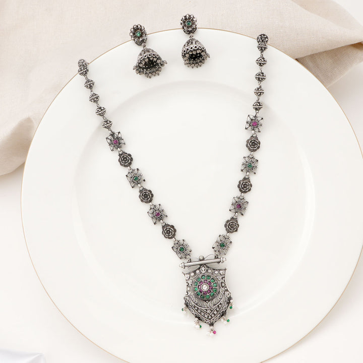 Sherin Oxidised Long Necklace Set