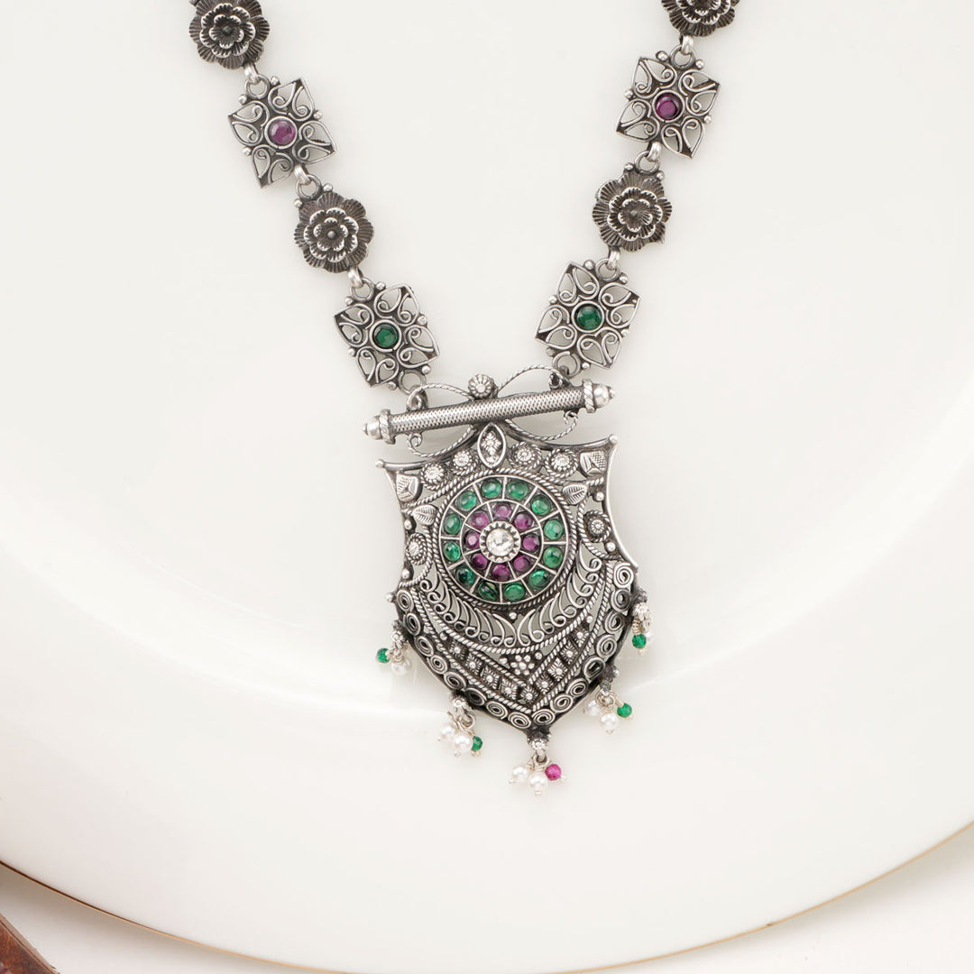 Sherin Oxidised Long Necklace Set