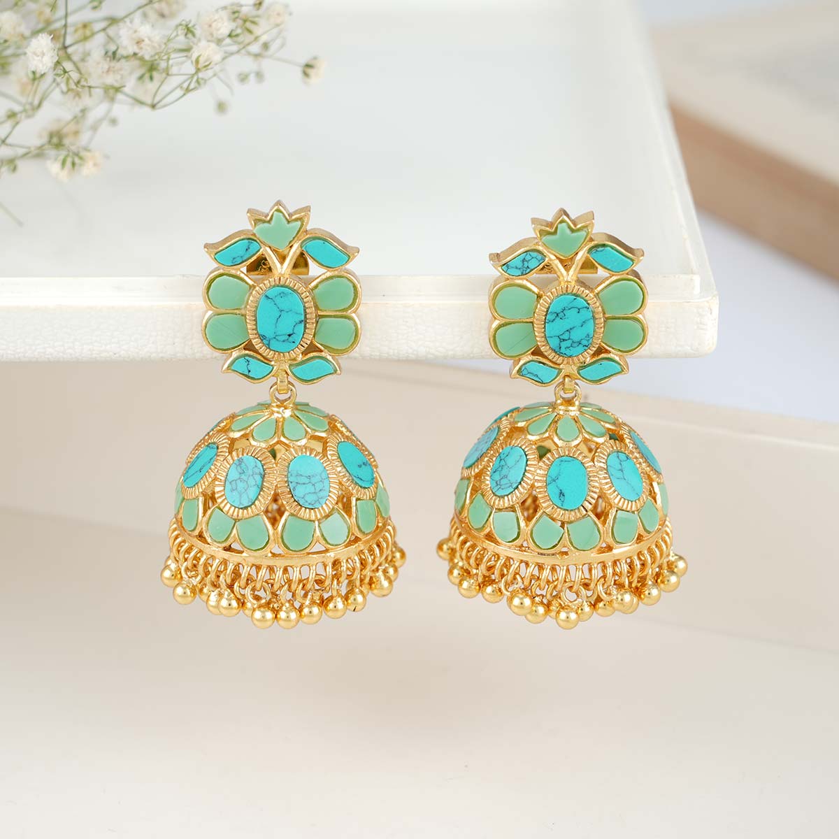 Handmade, silver, gold plated, turquoise earring, earrings, Bukhara popular