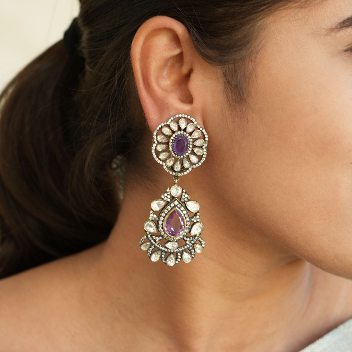 Order Silver Tone Damsel Earrings Online From VIANA JEWELS,Greater Noida  West