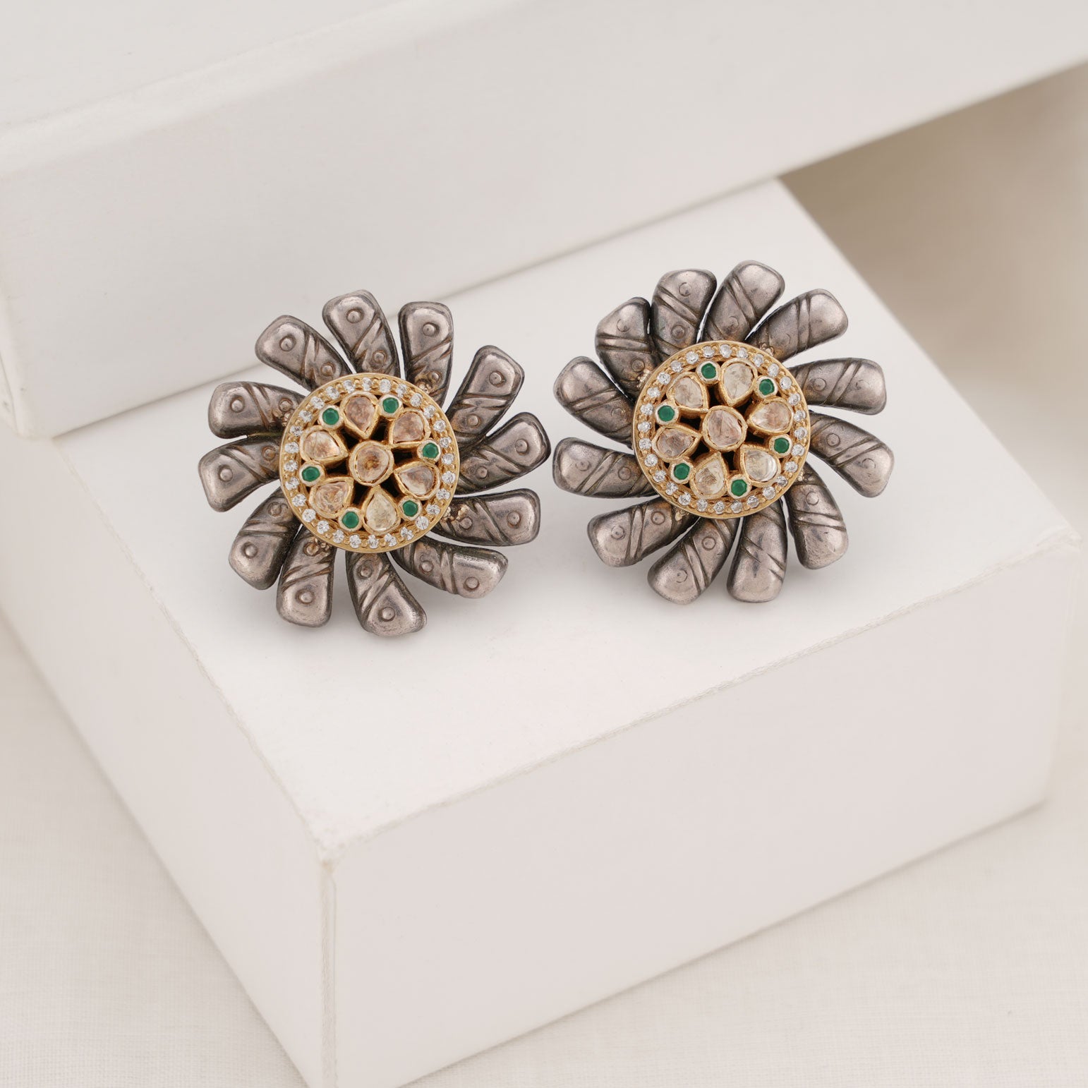 Buy Yajira Oxidised Stud 92.5 Gold Plated Oxidised Earrings Online The Amethyst Store