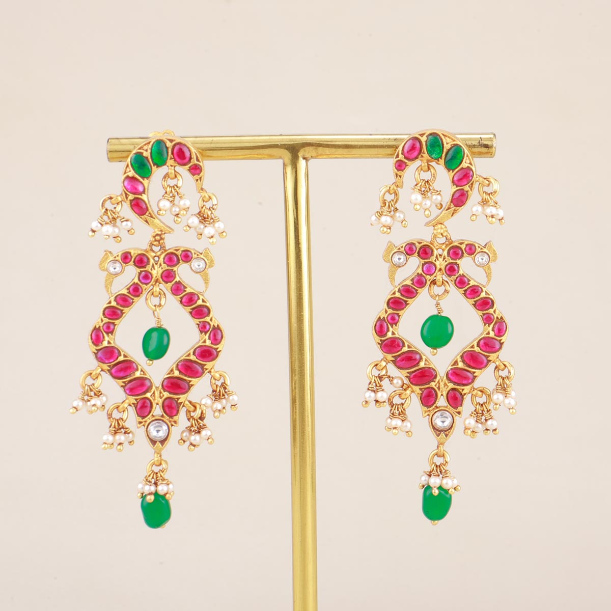 Buy Kundan Dark Green Chandbali Earrings online from Karat Cart