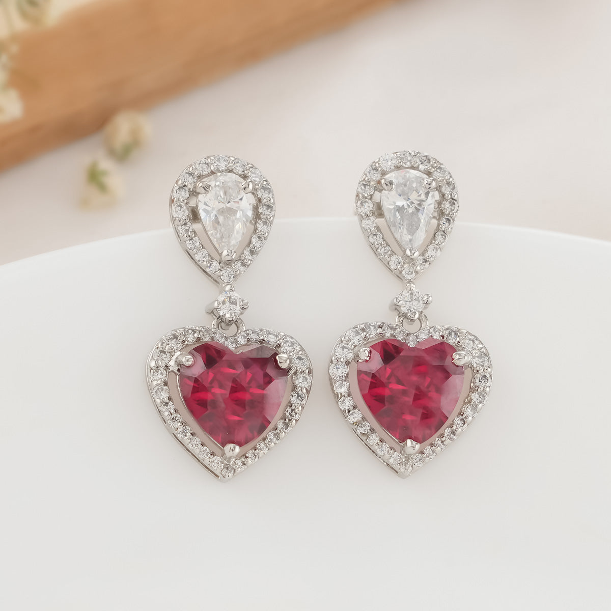 Mahi with Swarovski Crystals Red VictorianHeart Rhodium Plated Earrings for  Women ER1194141RRed : Amazon.in: Fashion
