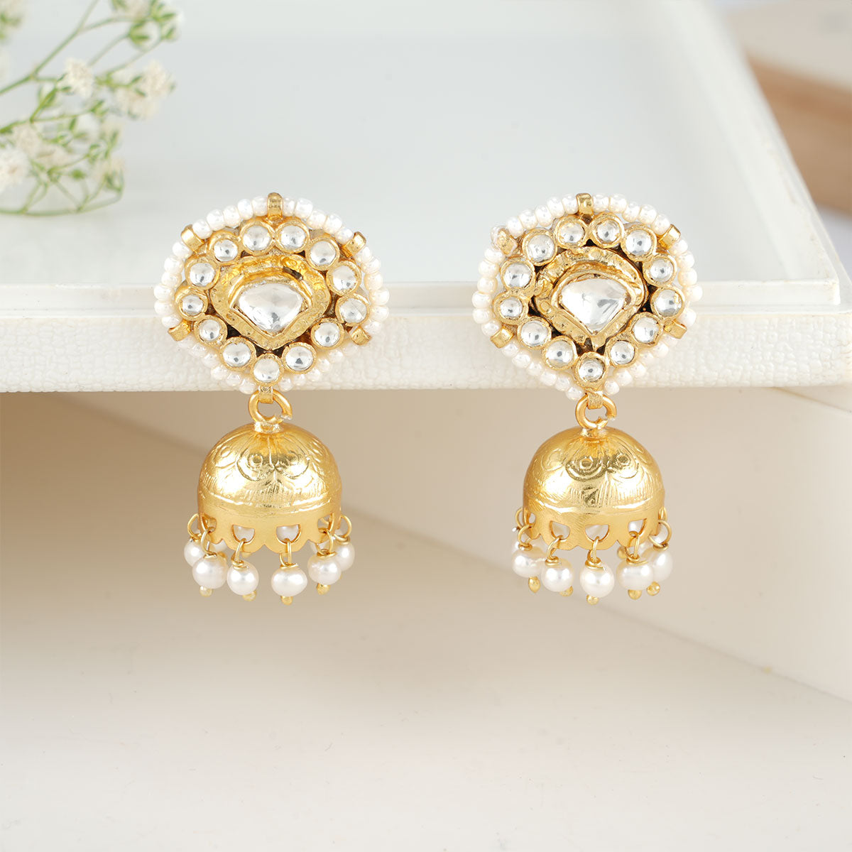 Handcrafted Gold Toned Stone Studded Earrings 10061350 | Avishya.com