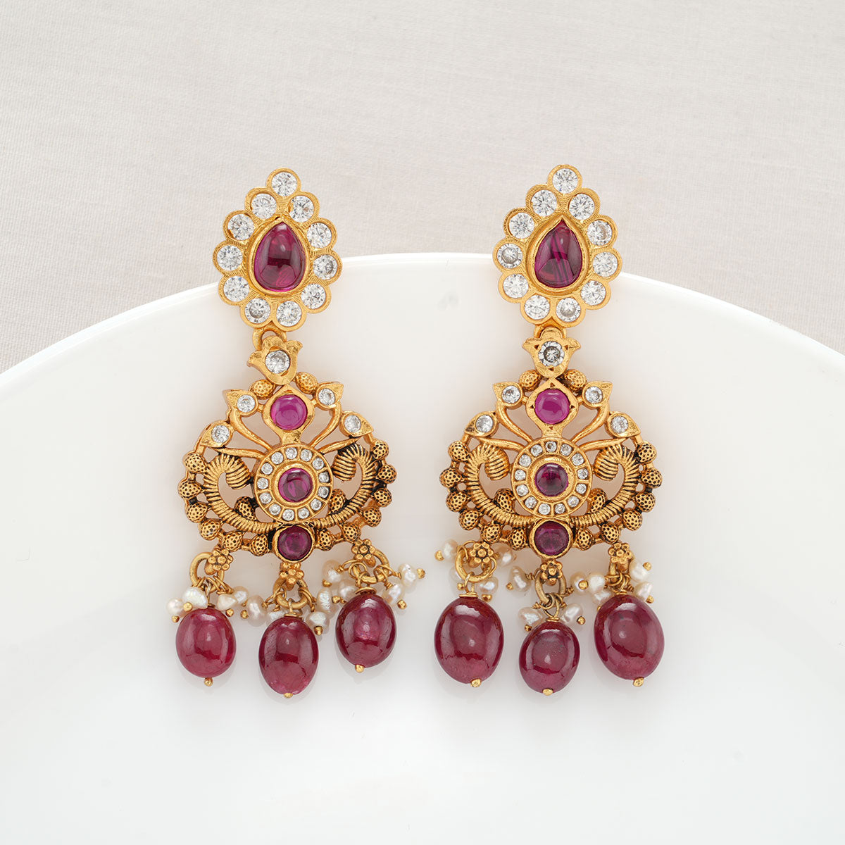Kriaa Gold Plated Purple Green Austrian Stone Earrings - 1501312