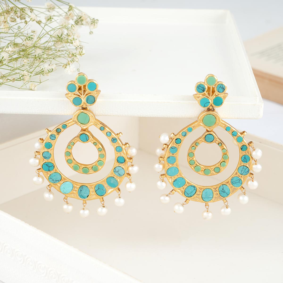 Adyge, Circassian, Women's Earrings, Turquoise Stone, 925 Sterling buy Silver