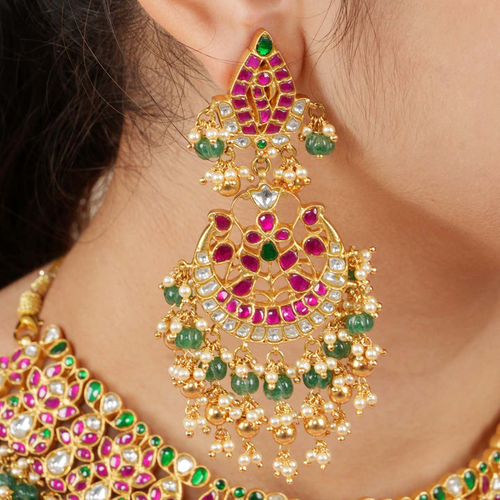 Kundan beads Long Earrings