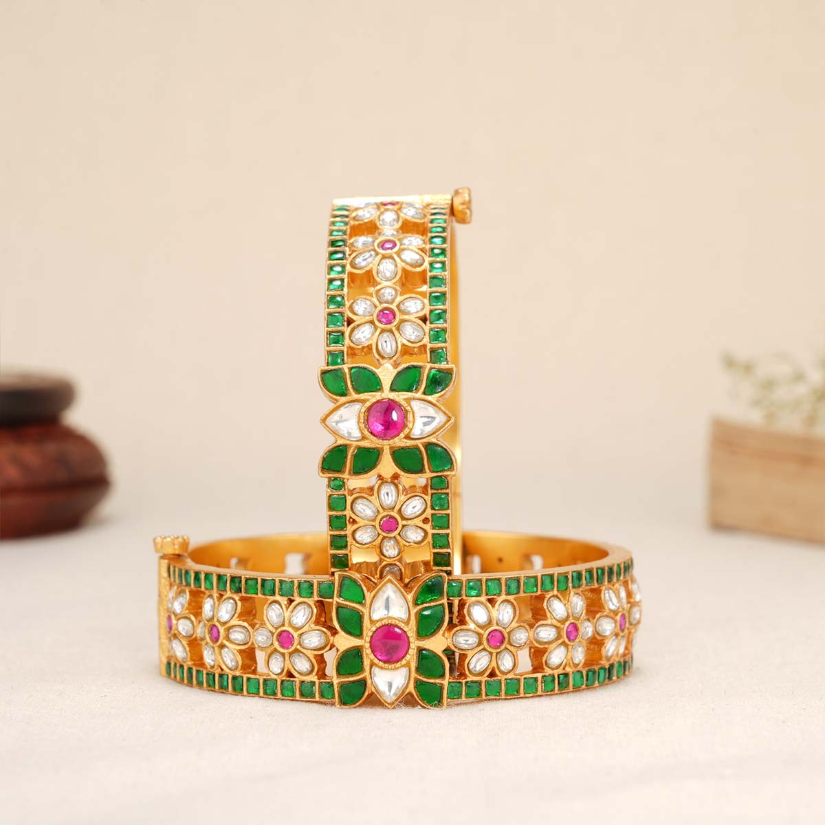 A pair of gold plated kundan outlet bangles ! Size 2.2