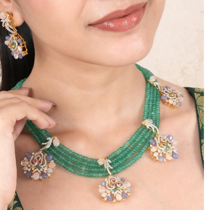 Aarzo Green Avikam Necklace Set