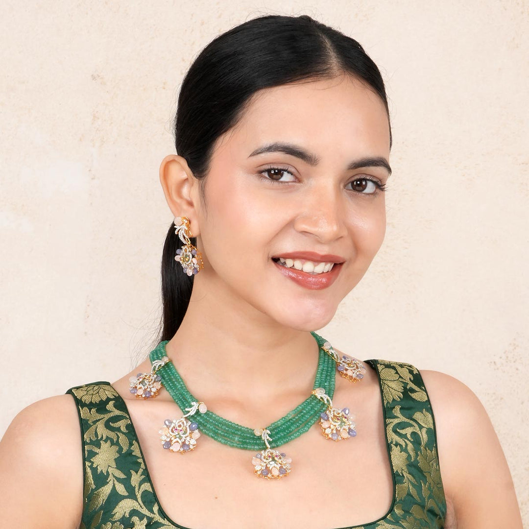 Aarzo Green Avikam Necklace Set