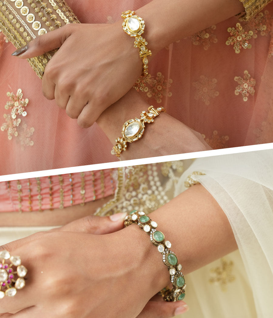 Gold Plated Silver Bangles Online Buy Oxidised Silver Kundan