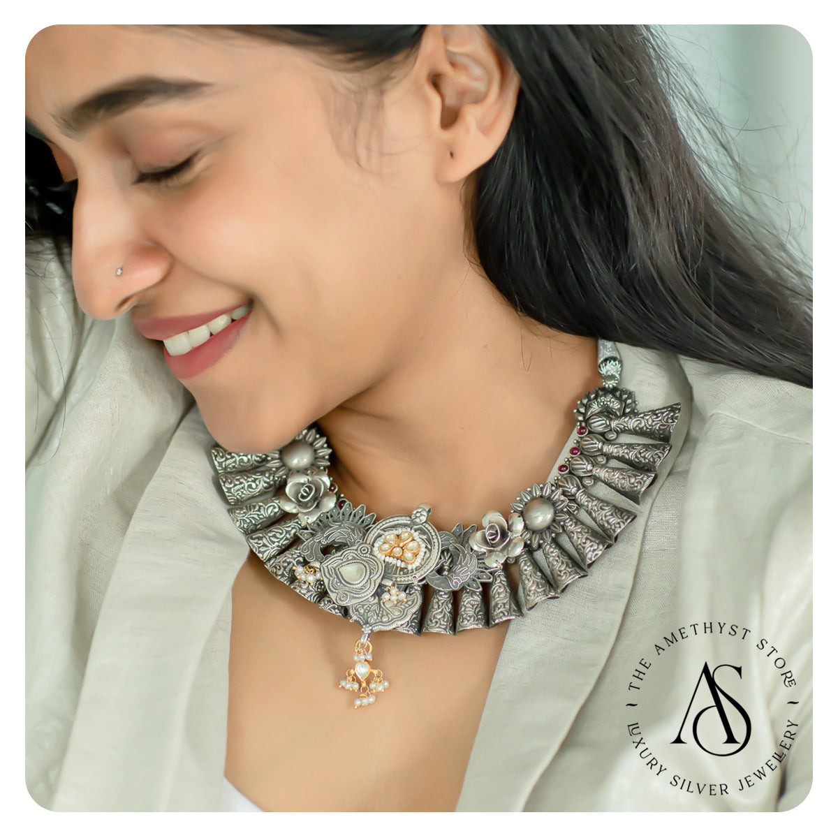 Oxidized German Silver-color stone necklaces | Indian Style Tribal eth –  Indian Designs