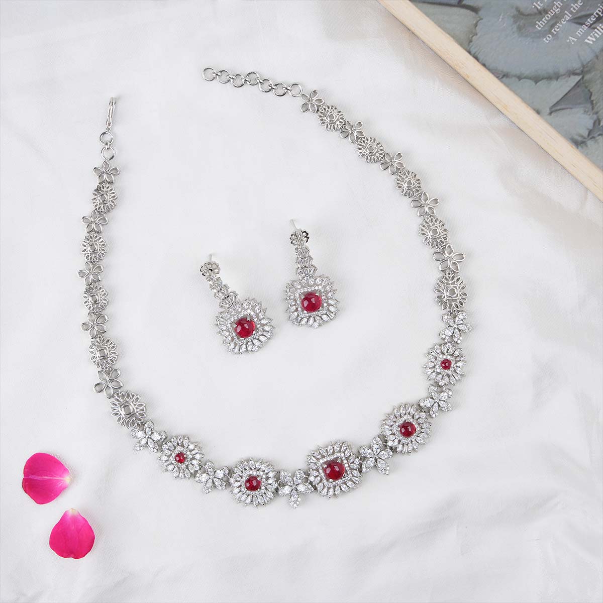 18k Platinum Plated Tennis Necklace Earrings Set made w Swarovski Crystal  Bridal | eBay
