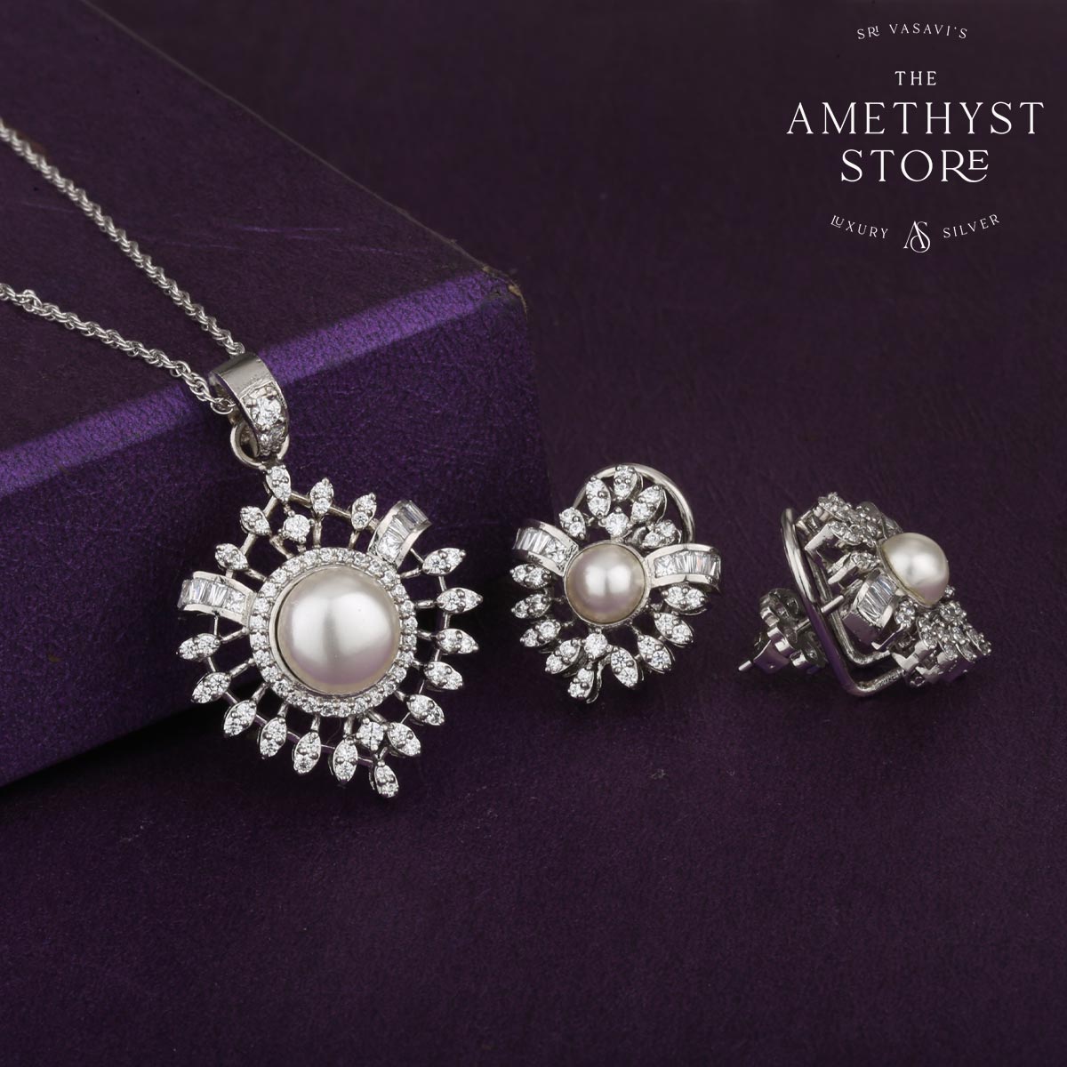 Buy Pearl Pendant Set  92.5 Gold Plated Silver Swarovski Pendants  Collections Online – The Amethyst Store