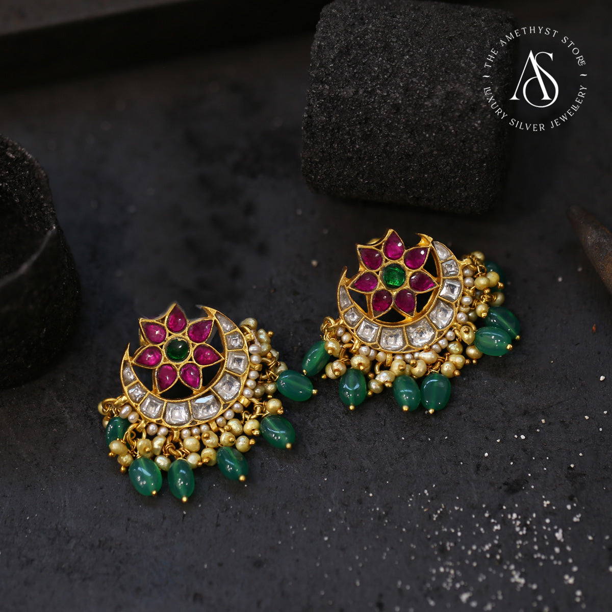 Silver Stone Earrings - Buy Silver Stone Earrings online in India