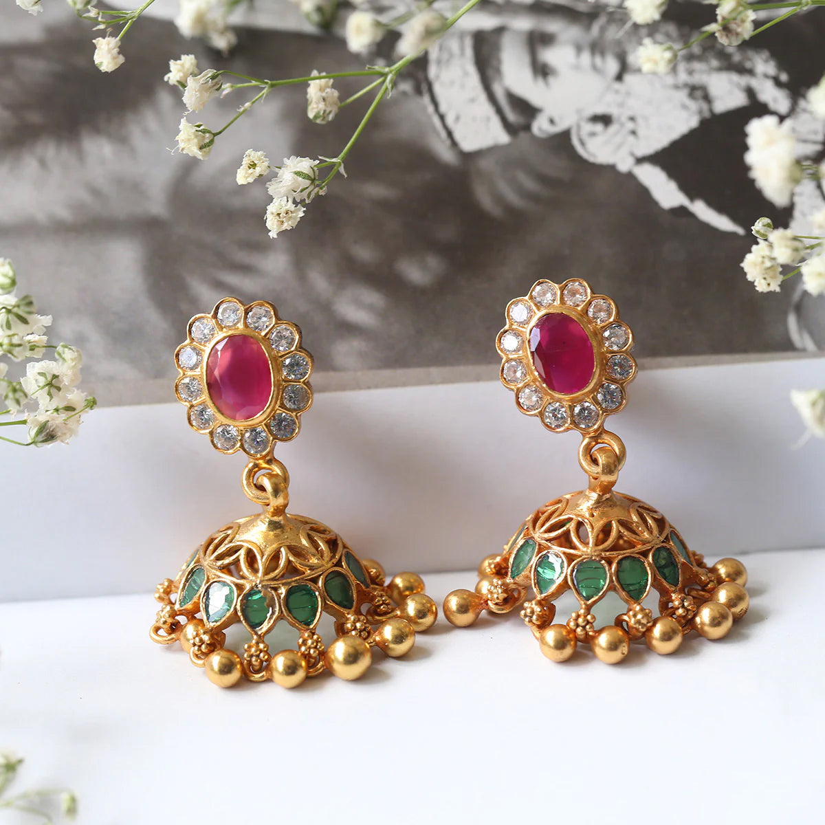 Buy Stunning Gold Plated Jhumka Online in USA with Tassels – Pure Elegance