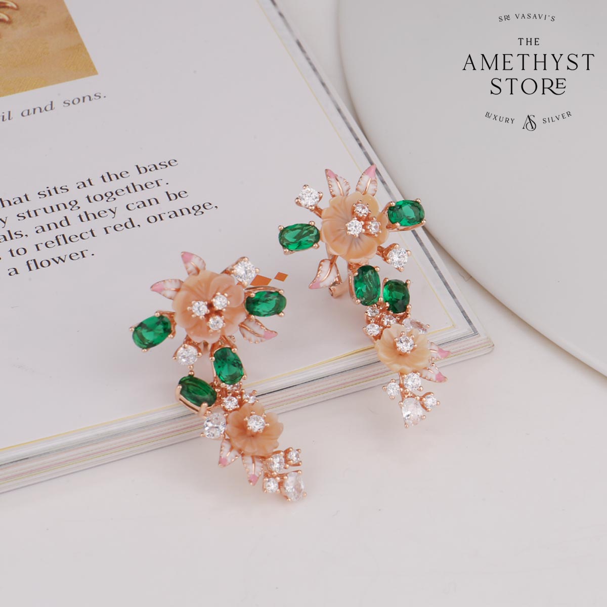 Buy Green Earrings | 92.5 Gold Plated Rose Gold Earrings Online – The  Amethyst Store