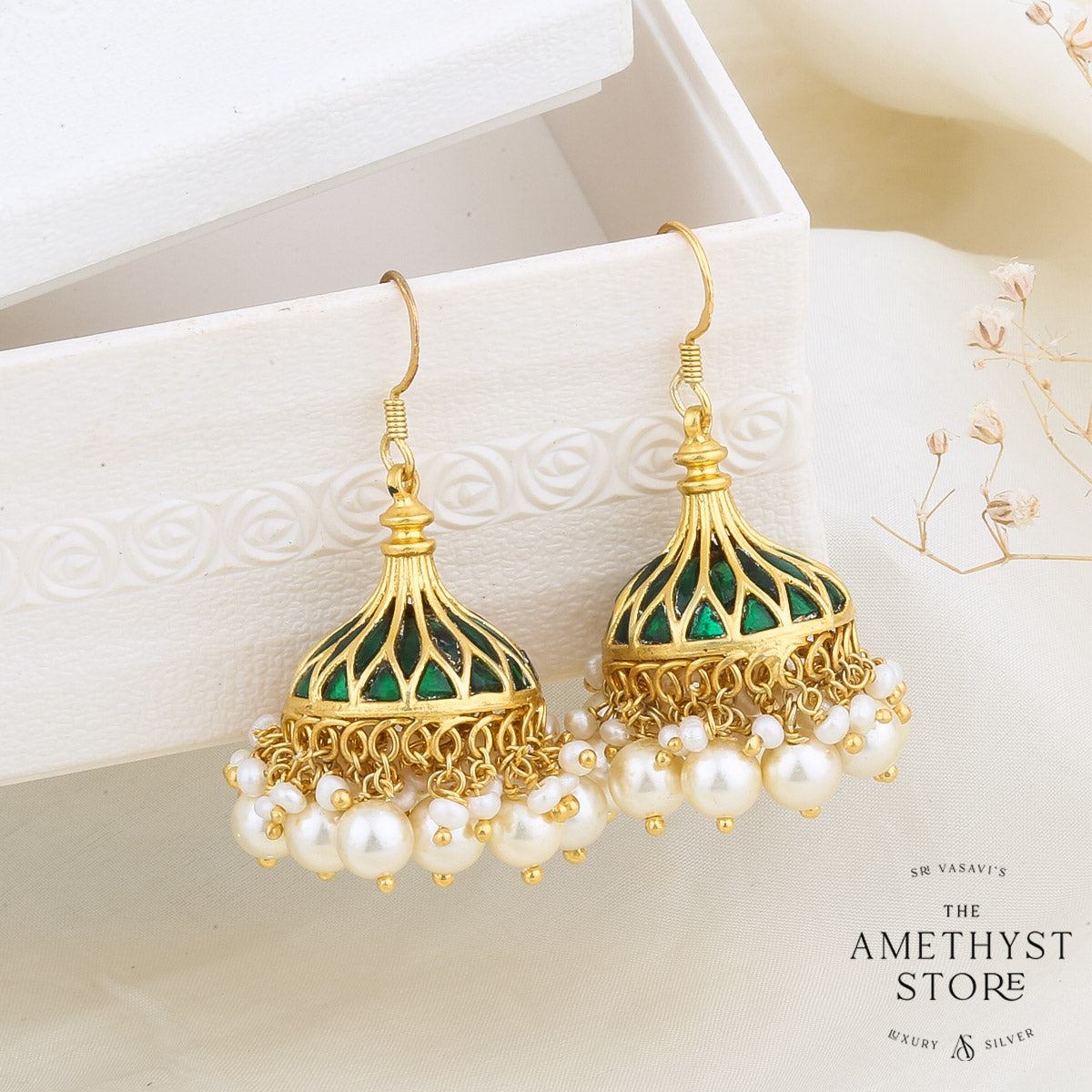 Golden Oxidised hook Jhumka Earrings For women and girls| Lightweight.