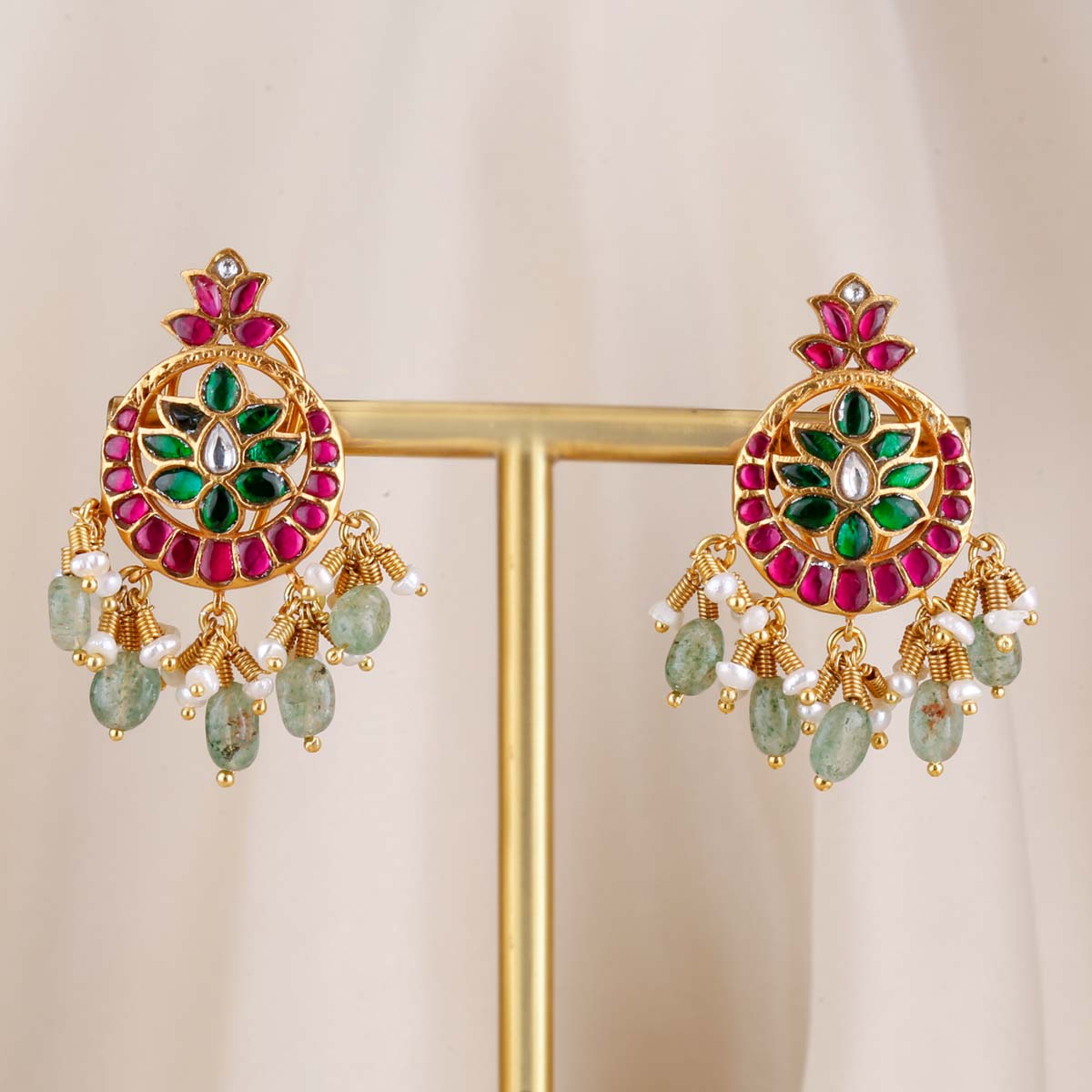 Buy Green Gulchini Kundan Earrings by Designer MORTANTRA Online at Ogaan.com