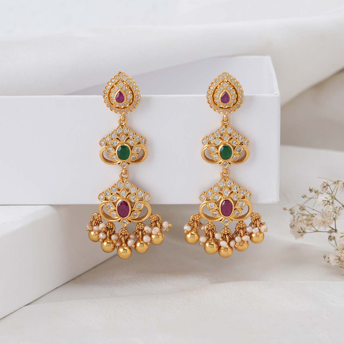 Buy Attractive Ruby Stone South Indian Gold Covering Earrings for Women