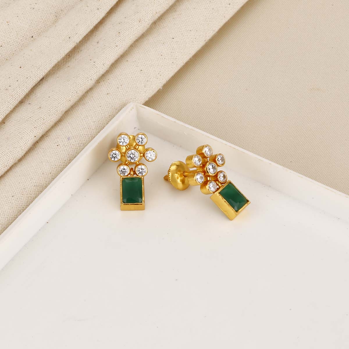 Female Luxury Green Crystal Stud Earrings Classic Green Zircon Square Stone  Earrings Vintage Gold Color Small Earrings For Women - AliExpress