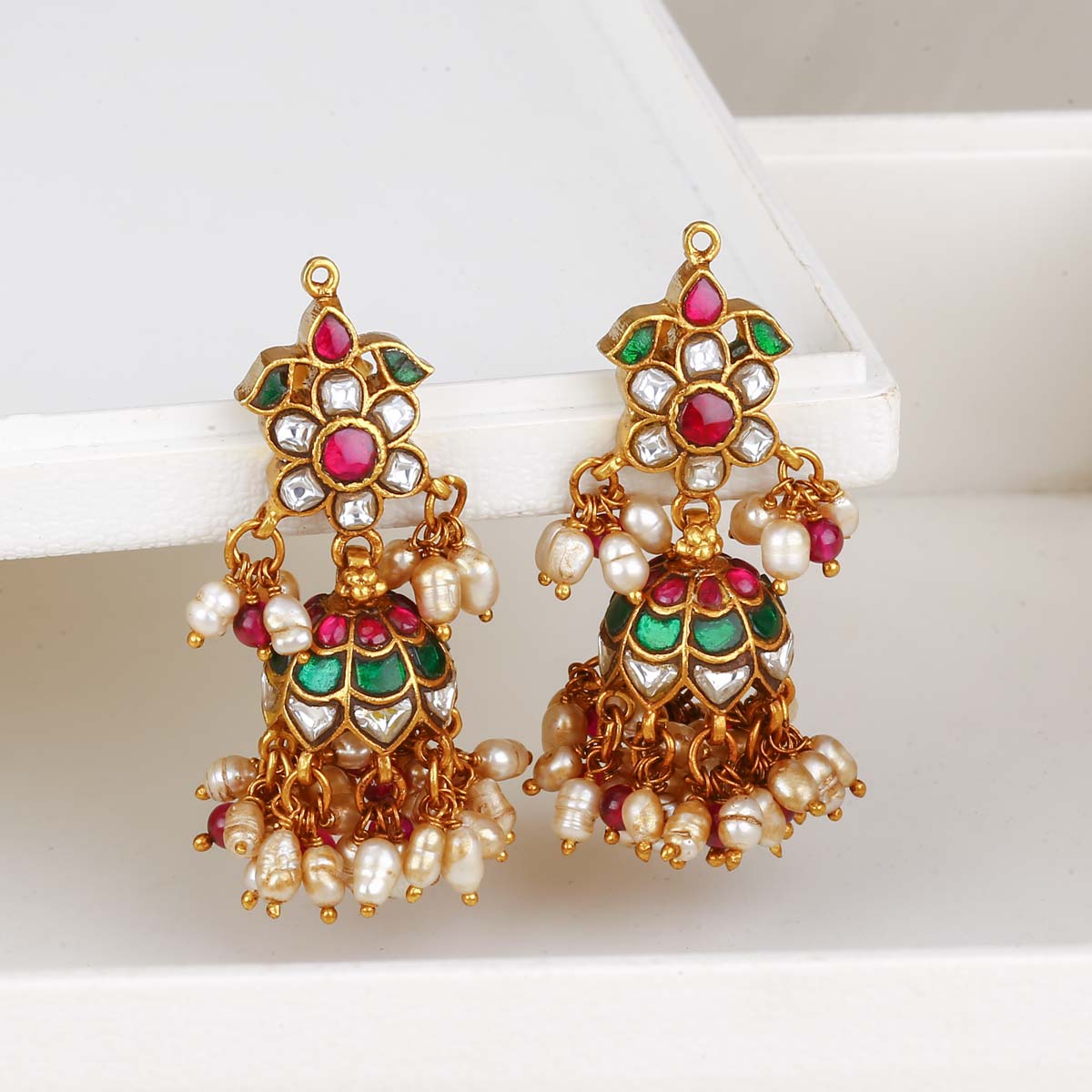 Light Green Meenakari kundan jhumka earrings | Gemzlane