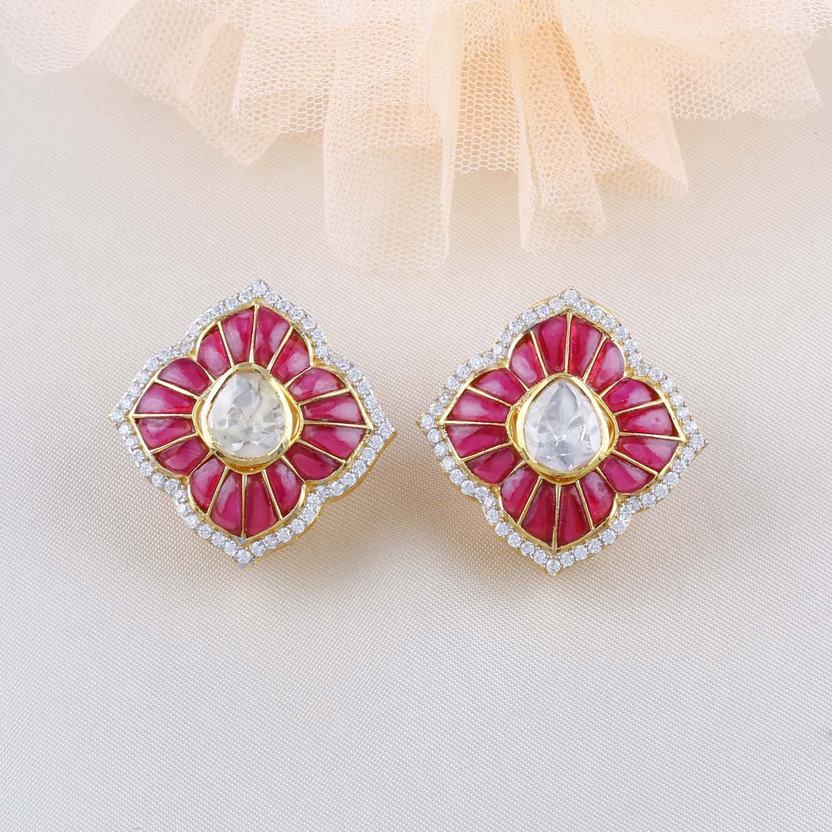 Order Double Stone Ad Earring Online From VIANA JEWELS,Greater Noida West