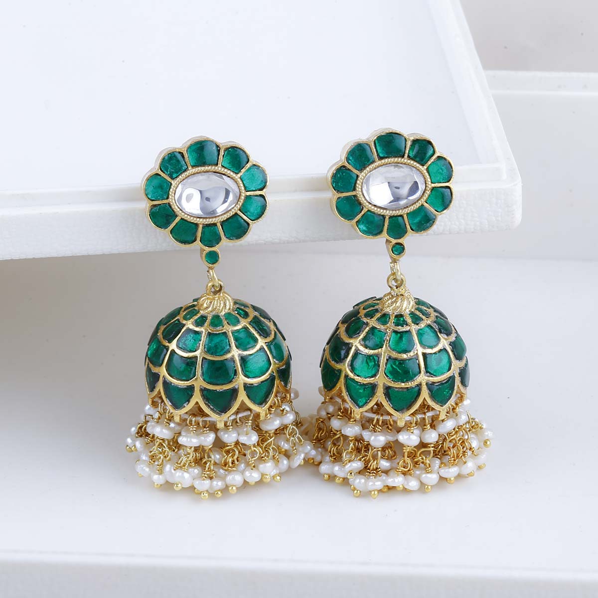 FIMO earrings - balls of white colour and blue-green colour decorated with  flowers, coloured beads | Jewelry Eshop