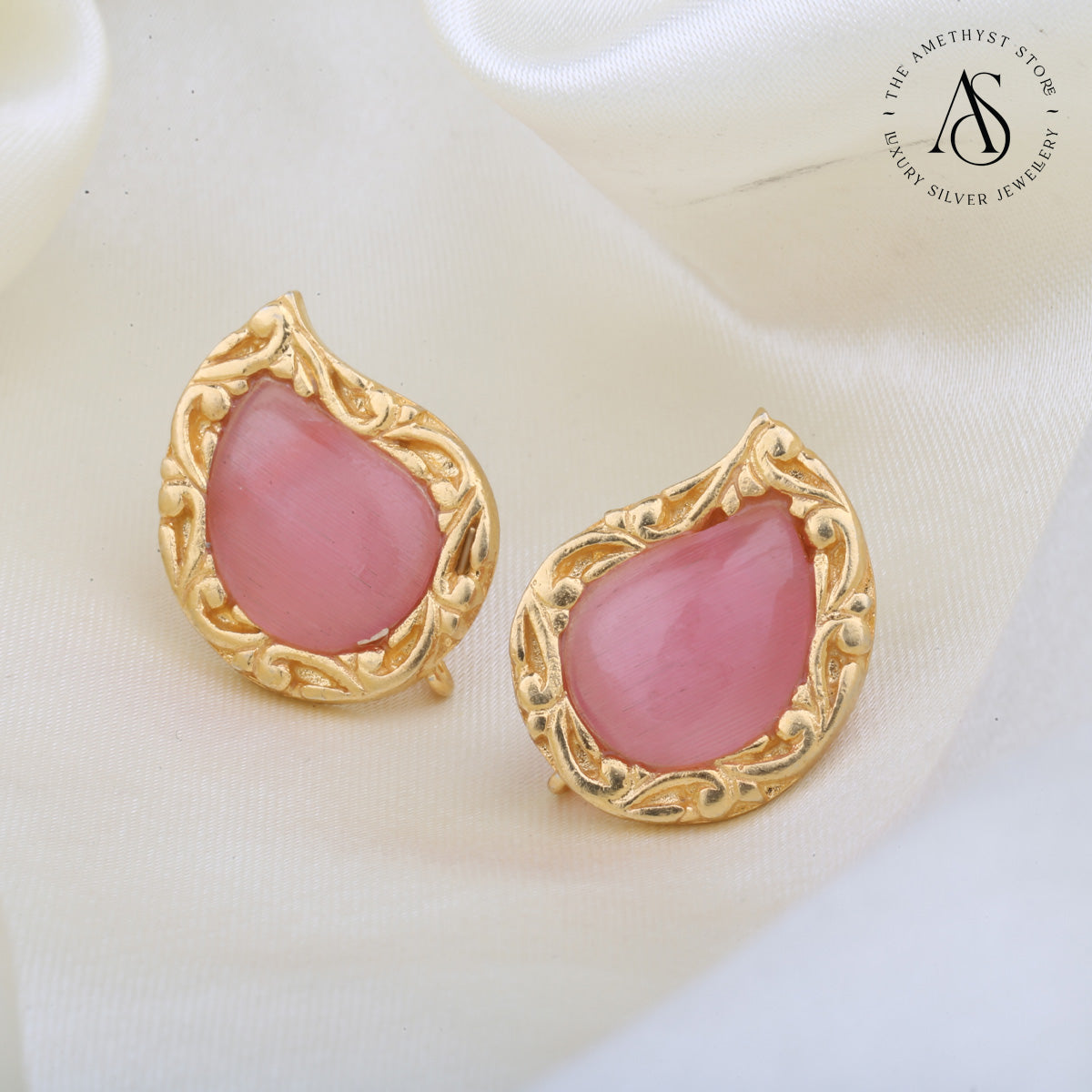 Pearly Oval Stone Tri Petal Earring ( Dyed Stone ) – Adore By Priyanka